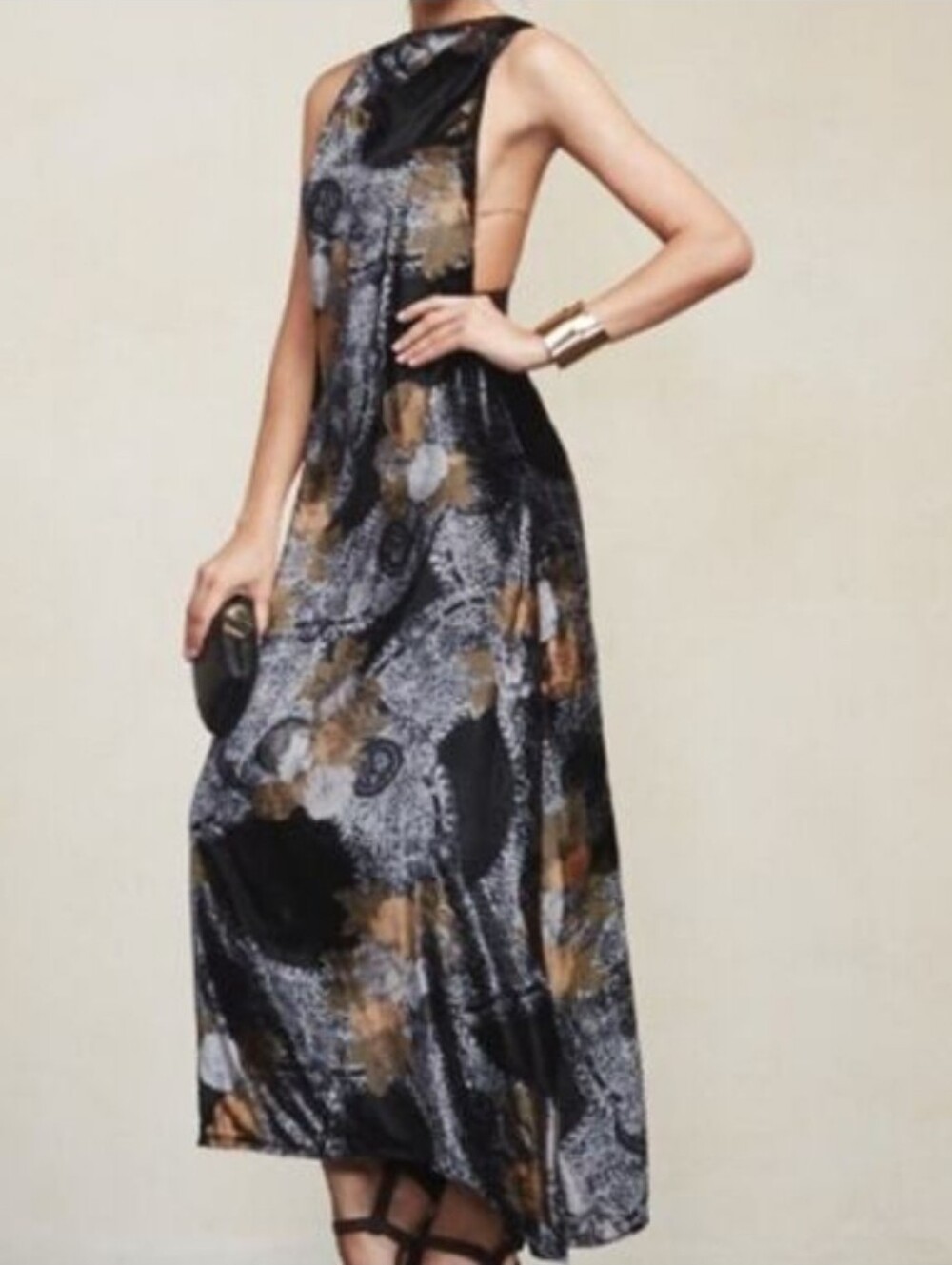 Reformation Perseus Velvet Burnout Drape Neck Maxi Dress S